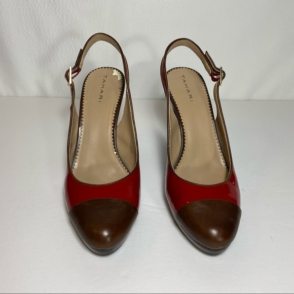 TAHARI Red Parent / Leather Sling Back Size 8M Women's Shoes With Brown Toe Cap - Picture 10 of 15